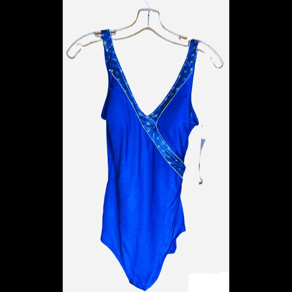 New! Vintage Roxanne Bra-Sized Saphire V Surplice One Piece Swimsuit | Size 36B